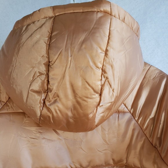 MinkPink Hooded Puffer Jacket Women XS Full Zip Long Sleeve Pockets Gold - Picture 2 of 15